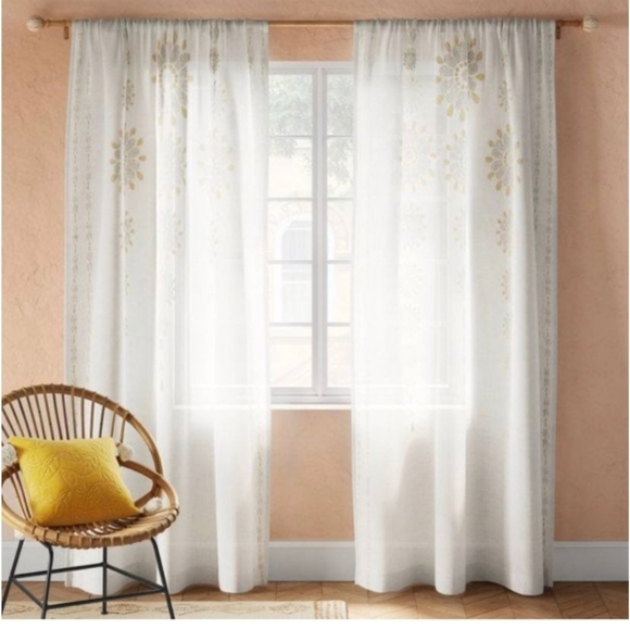 2 Opalhouse Amber Medallion Sheer Curtain Panel Off White 95" - Picture 1 of 3